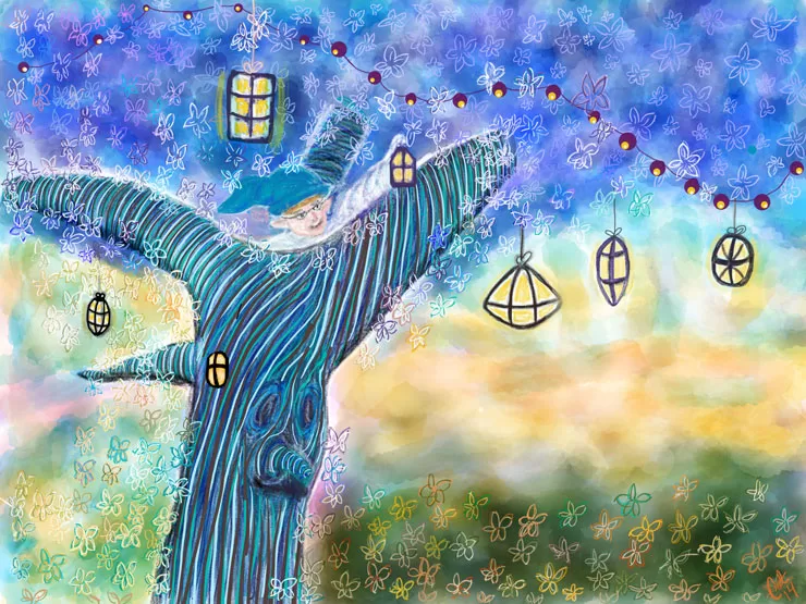 Fantasiskoven med Lygtemanden i hans træ